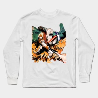 Rescuer Firefighter Extinguisher Flames Fire Pilot Airplane Star Vintage Retro Comic Long Sleeve T-Shirt